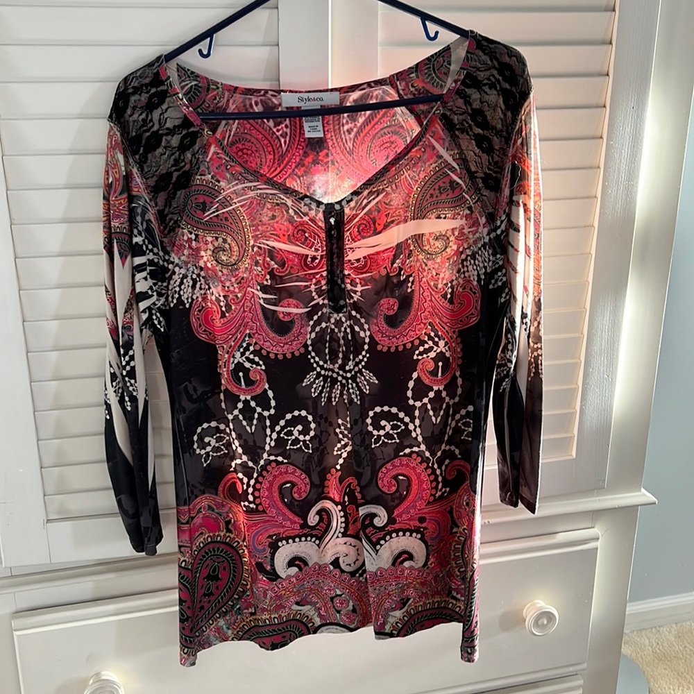Style & Co. Multi Colored Top Sz M